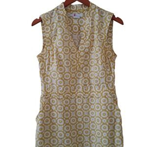 Boden Dress Womens 10 Mustard Yellow Floral Linen Sleeveless Shift Knee Length M